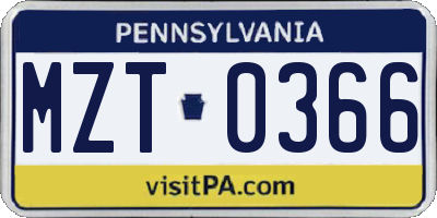 PA license plate MZT0366