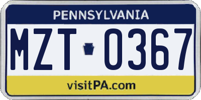 PA license plate MZT0367