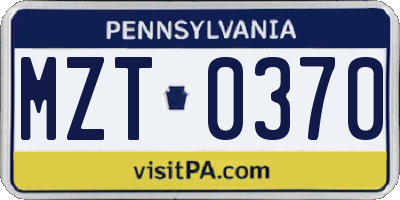 PA license plate MZT0370