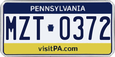 PA license plate MZT0372