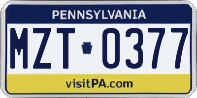 PA license plate MZT0377