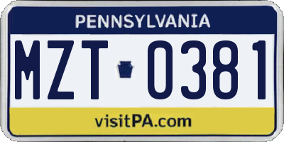 PA license plate MZT0381