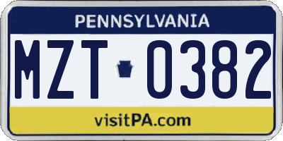 PA license plate MZT0382