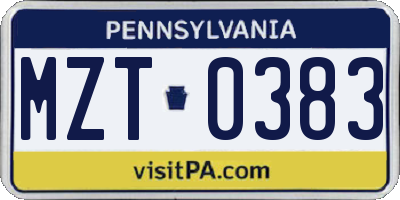 PA license plate MZT0383