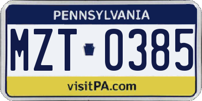 PA license plate MZT0385