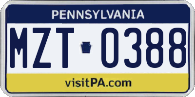 PA license plate MZT0388