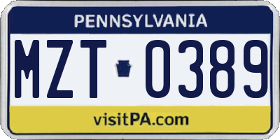 PA license plate MZT0389