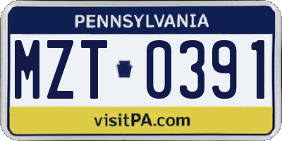 PA license plate MZT0391