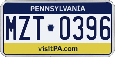 PA license plate MZT0396
