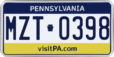 PA license plate MZT0398
