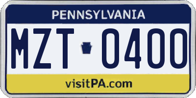 PA license plate MZT0400
