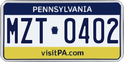 PA license plate MZT0402