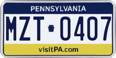 PA license plate MZT0407