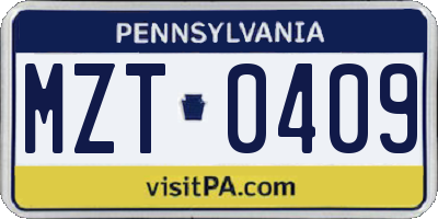 PA license plate MZT0409
