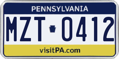 PA license plate MZT0412