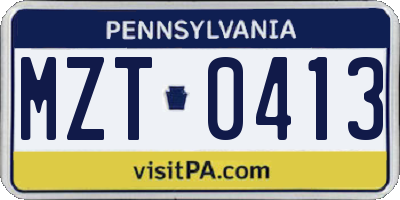 PA license plate MZT0413