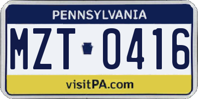 PA license plate MZT0416