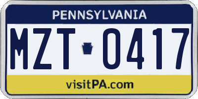 PA license plate MZT0417