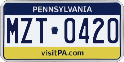 PA license plate MZT0420