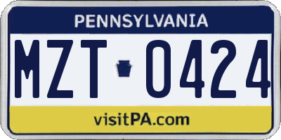 PA license plate MZT0424
