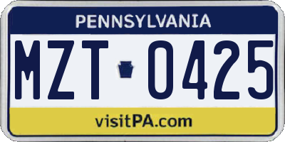 PA license plate MZT0425