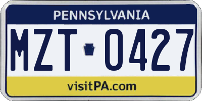 PA license plate MZT0427