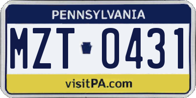 PA license plate MZT0431