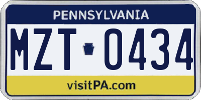 PA license plate MZT0434