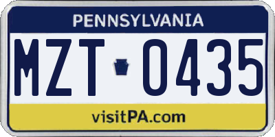 PA license plate MZT0435