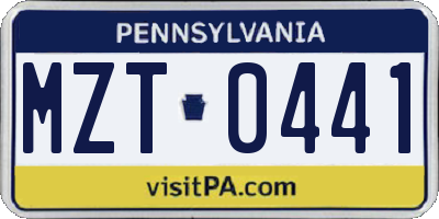 PA license plate MZT0441