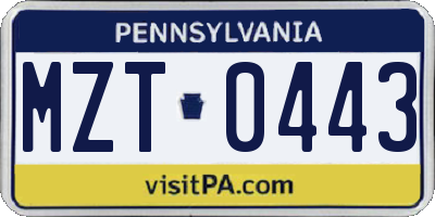 PA license plate MZT0443