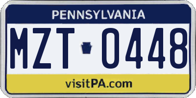 PA license plate MZT0448