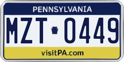 PA license plate MZT0449