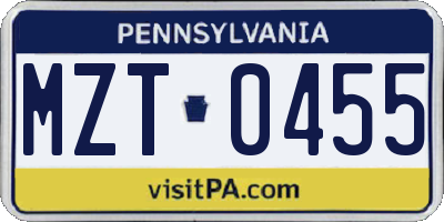 PA license plate MZT0455