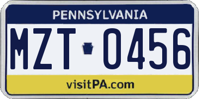 PA license plate MZT0456