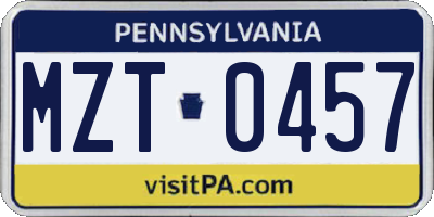 PA license plate MZT0457