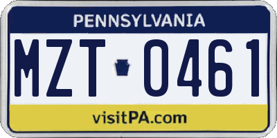 PA license plate MZT0461