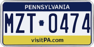 PA license plate MZT0474