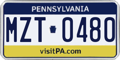 PA license plate MZT0480