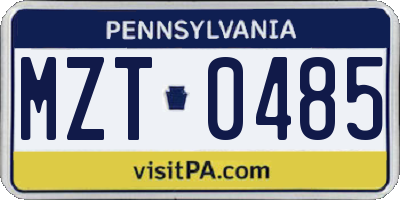PA license plate MZT0485