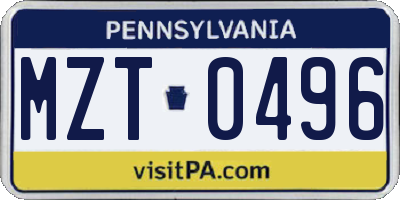 PA license plate MZT0496