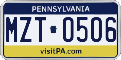 PA license plate MZT0506