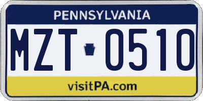 PA license plate MZT0510