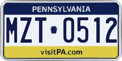 PA license plate MZT0512