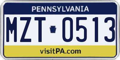 PA license plate MZT0513