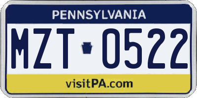 PA license plate MZT0522