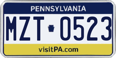 PA license plate MZT0523