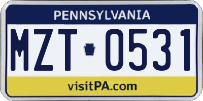 PA license plate MZT0531
