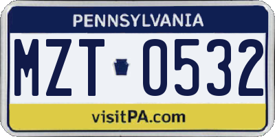 PA license plate MZT0532