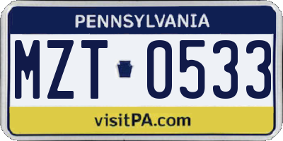 PA license plate MZT0533